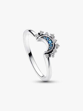 Pandora Celestial Blue Sparkling Moon Ring